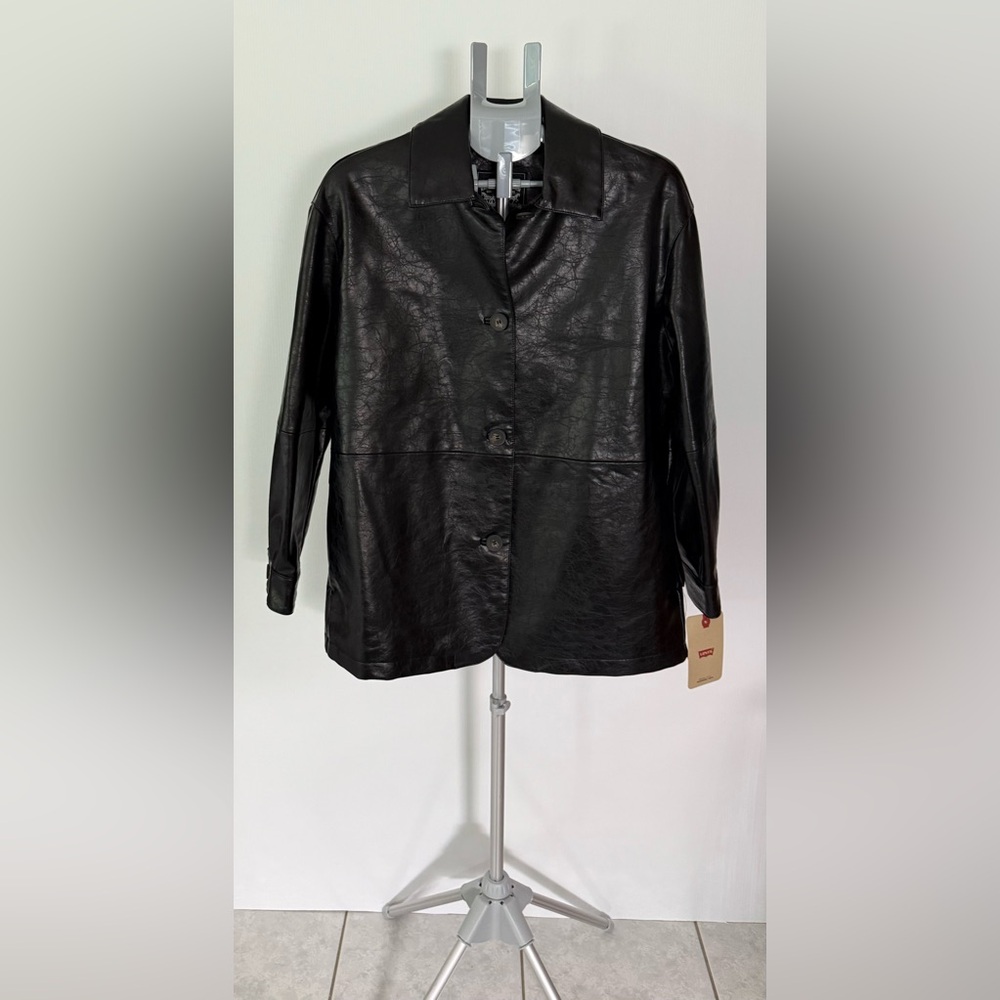 Levi's Women's Vintage Look Faux Leather Blazer/Jacket Black Size Small